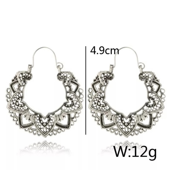 NEW! Silver Boho Vintage Style Filigree Hoop Fashion Earrings - Picture 4 of 5